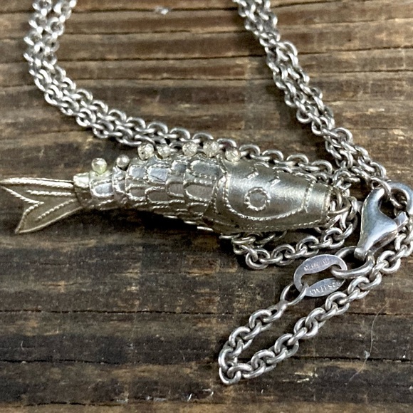 Vintage Articulated Fish Pendant | Jointed Moving Fish | 16" 925 Necklace - Picture 10 of 11